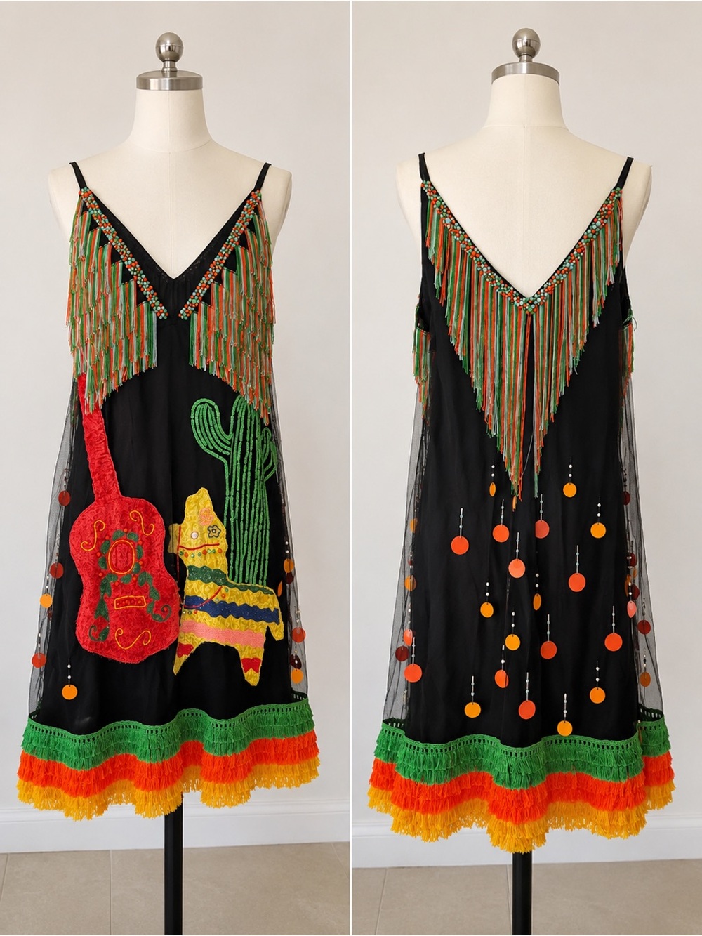 Au Jour Le Jour Vogue Dress Runway Embroidered Fringe Beaded Mini Black EU 38